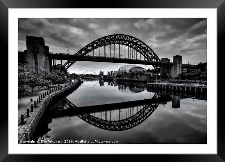 Black and White Tyne Bridge Framed Mounted Print by Ray Pritchard