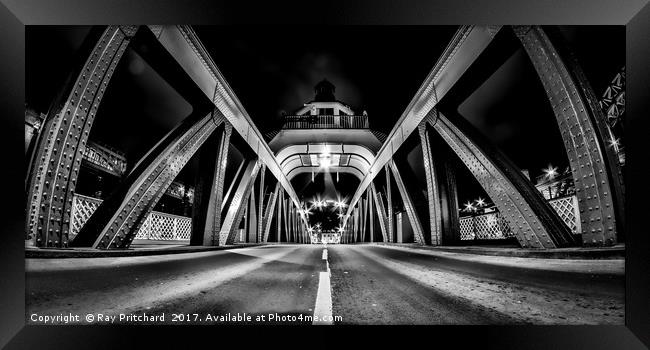 Swing Bridge at Night Framed Print by Ray Pritchard