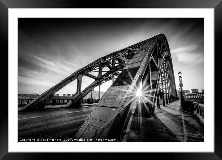 Sun and the Tyne Bridge Framed Mounted Print by Ray Pritchard