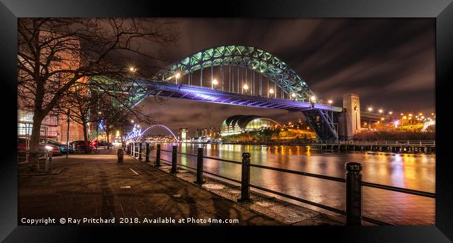 Tyne Bridge at Night Framed Print by Ray Pritchard