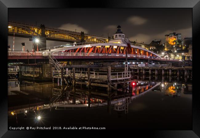 Swing Bridge at Night Framed Print by Ray Pritchard