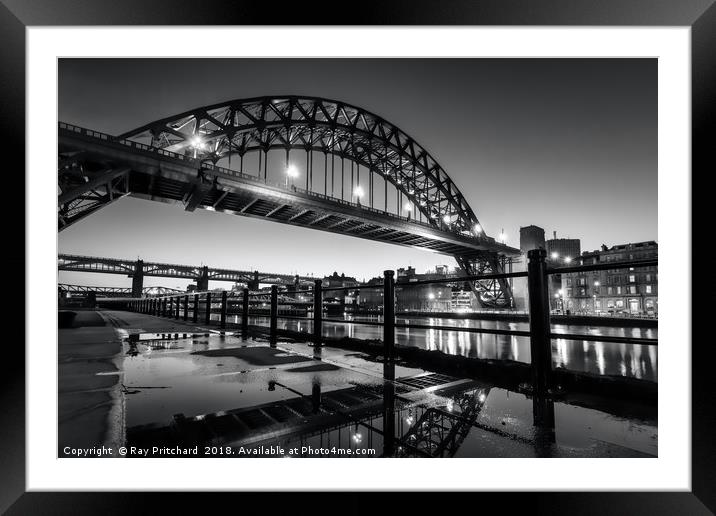Tyne Bridge and a Puddle Framed Mounted Print by Ray Pritchard