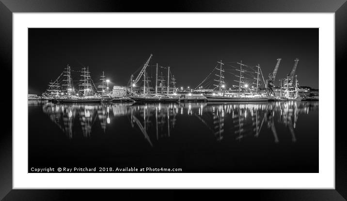 Tall Ships at Night Framed Mounted Print by Ray Pritchard