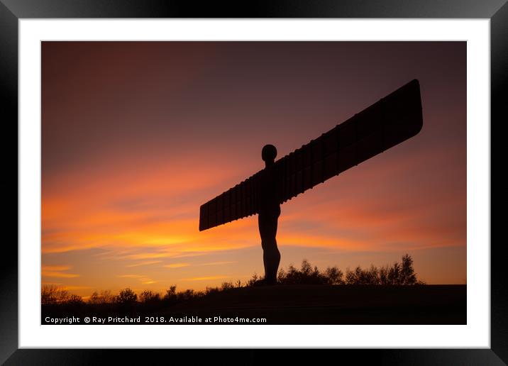 Angel of the North at Sunset Framed Mounted Print by Ray Pritchard