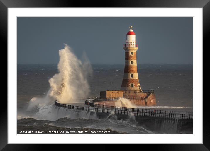 Breaking Waves at Roker Lighthouse Framed Mounted Print by Ray Pritchard