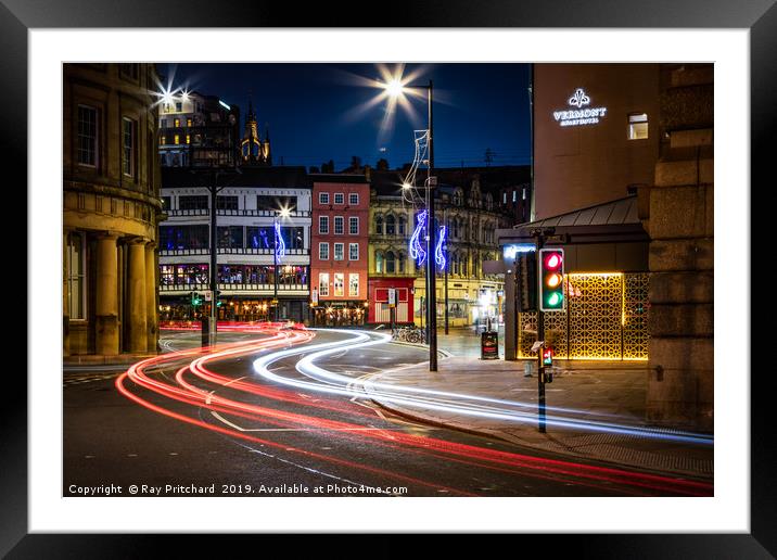 Newcastle Quayside Light Trails Framed Mounted Print by Ray Pritchard