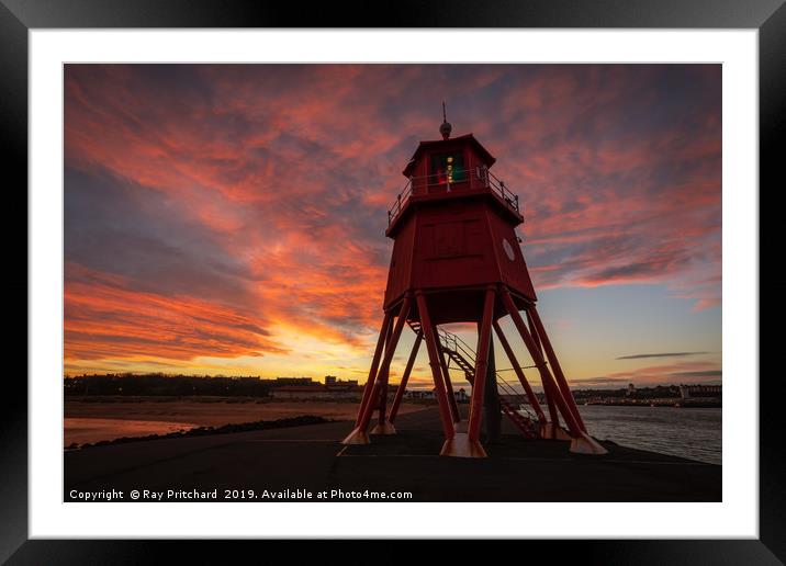 Herd Lighthouse at Sunset Framed Mounted Print by Ray Pritchard
