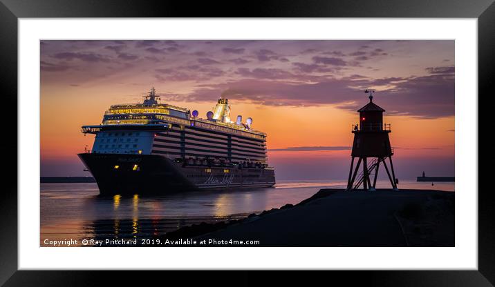 Ferry at Sunrise Framed Mounted Print by Ray Pritchard