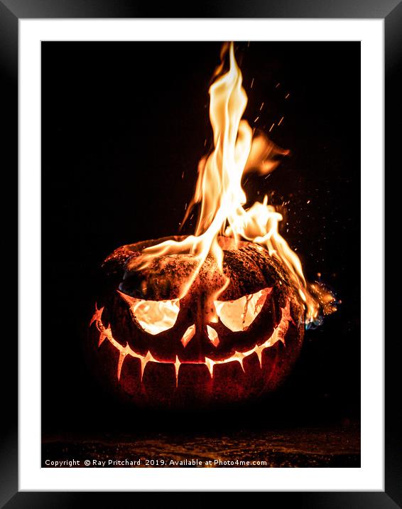 Pumpkin On Fire Framed Mounted Print by Ray Pritchard