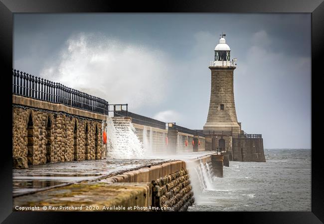 Waves Over Tynemouth Pier  Framed Print by Ray Pritchard