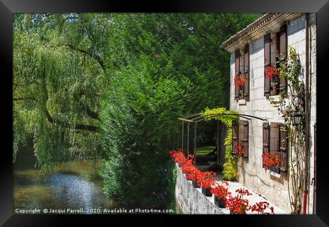 French Riverside Cottage Framed Print by Jacqui Farrell