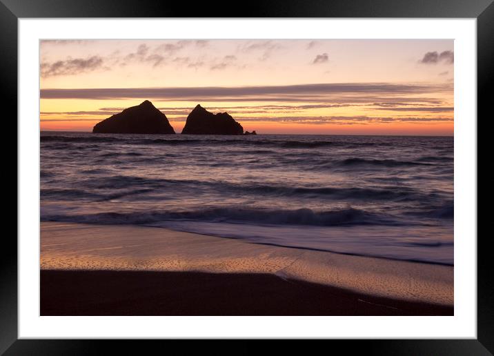 sunset at holywell bay, newquay UK   Framed Mounted Print by chris smith