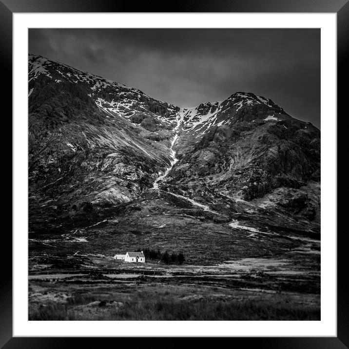 Remote white cottage in Glencoe Framed Mounted Print by chris smith