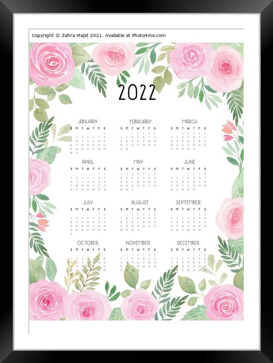 2022 floral calendar Framed Mounted Print by Zahra Majid