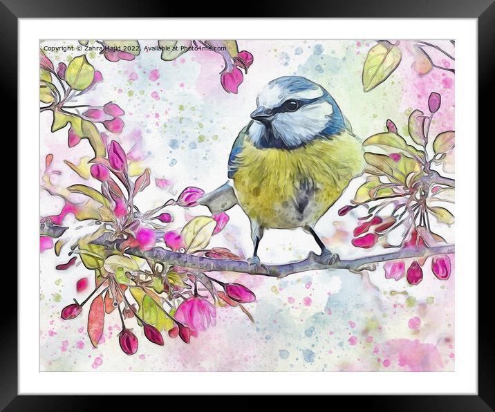 Birdie in a pastel ambience Framed Mounted Print by Zahra Majid