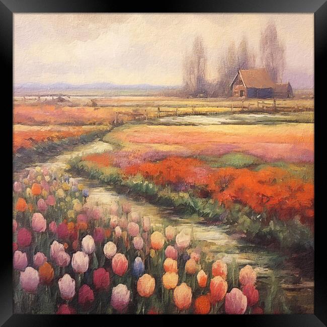 Gorgeous subdued Tulip Fields Framed Print by Zahra Majid