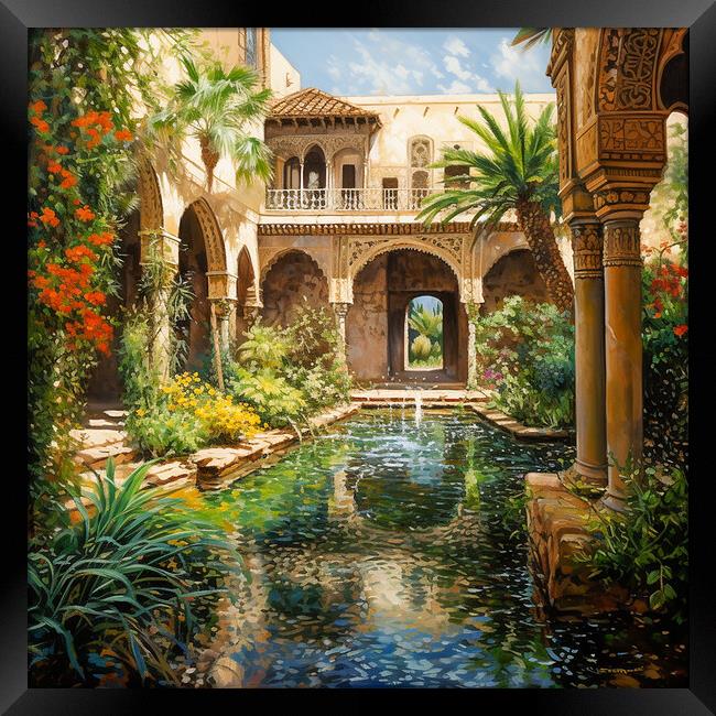 courtyard overseeing water pond Framed Print by Zahra Majid