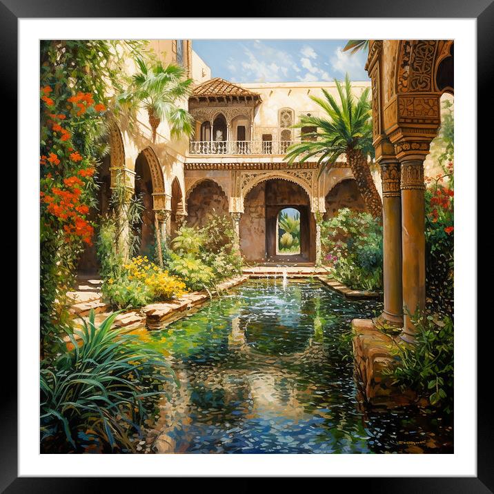 courtyard overseeing water pond Framed Mounted Print by Zahra Majid