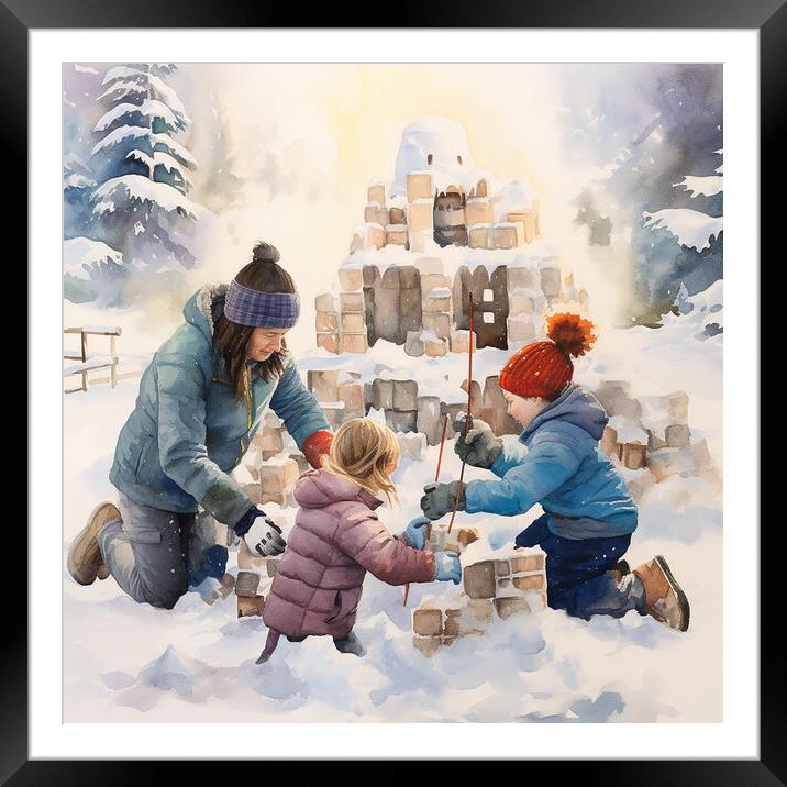 Playing in the snow in holidays Framed Mounted Print by Zahra Majid
