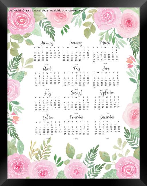 2024 Calendar Framed Print by Zahra Majid