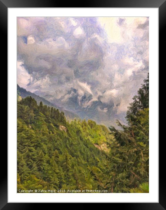 Lilac skies amidst foggy green mountains Framed Mounted Print by Zahra Majid