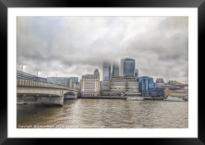 Foggy Sombre London Bridge Framed Mounted Print by Zahra Majid