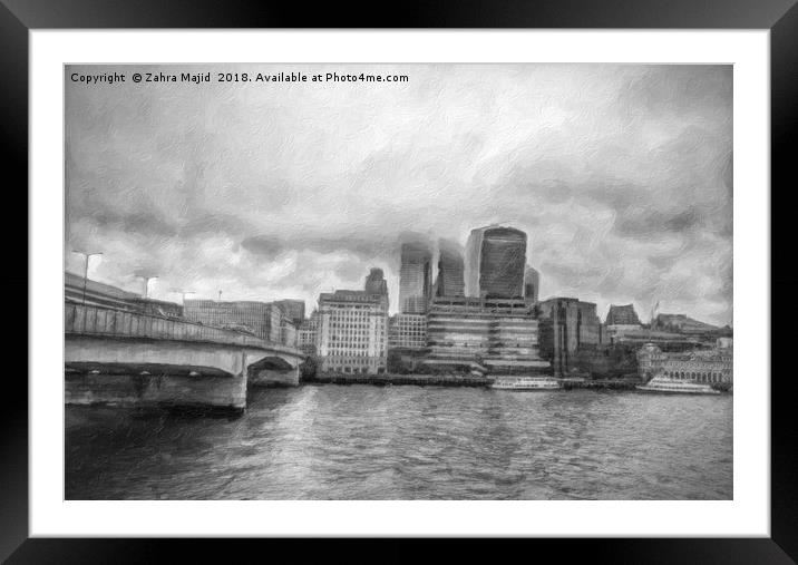 London Bridge in Black and White A Painterly Persp Framed Mounted Print by Zahra Majid