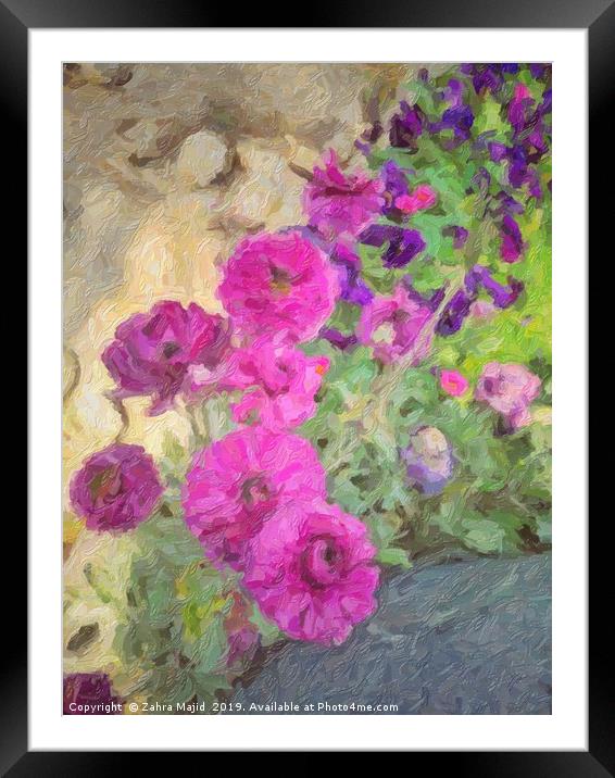 Artsy Floral Fuscia Framed Mounted Print by Zahra Majid