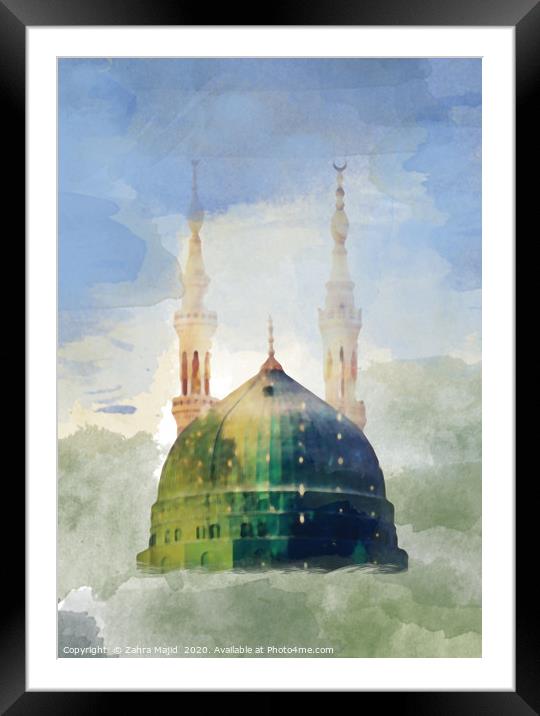 Masjid Nabawi in Digital Watercolour Framed Mounted Print by Zahra Majid