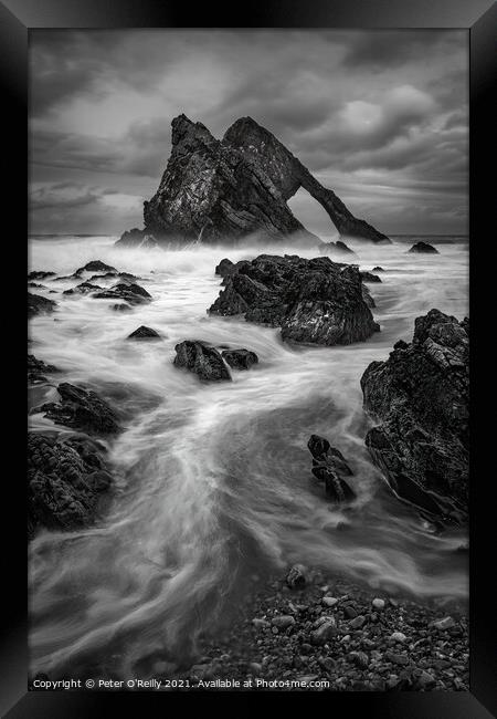 Stormy Day at Bow Fiddle Rock Framed Print by Peter O'Reilly