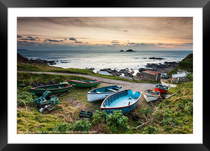 Small Boats at Dusk, Cornwall Framed Mounted Print by Peter O'Reilly