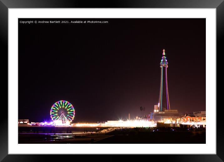 Blackpool tower during the Illuminations. Framed Mounted Print by Andrew Bartlett