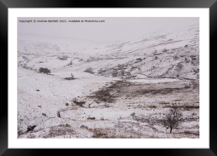 Snow at the Storey Arms, Brecon Beacons, South Wales, UK Framed Mounted Print by Andrew Bartlett