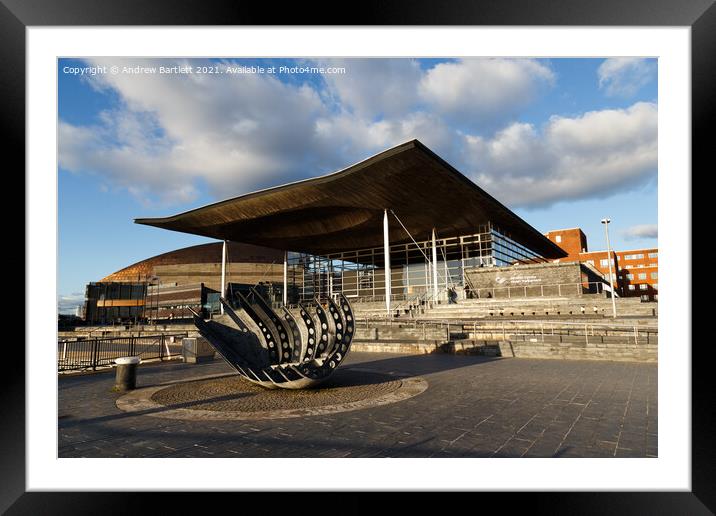 Welsh Parliament building at Cardiff Bay, South Wales, UK Framed Mounted Print by Andrew Bartlett