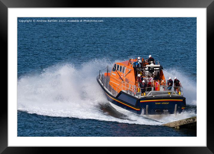 Tenby Lifeboat at launch, Pembrokeshire UK. Framed Mounted Print by Andrew Bartlett