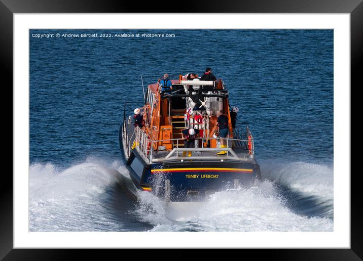 Tenby Lifeboat at launch, Pembrokeshire UK.   Framed Mounted Print by Andrew Bartlett