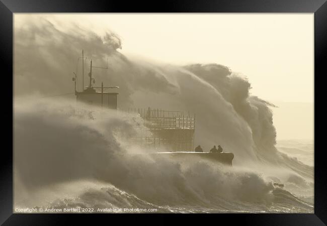 Storm Eunice at Porthcawl Framed Print by Andrew Bartlett