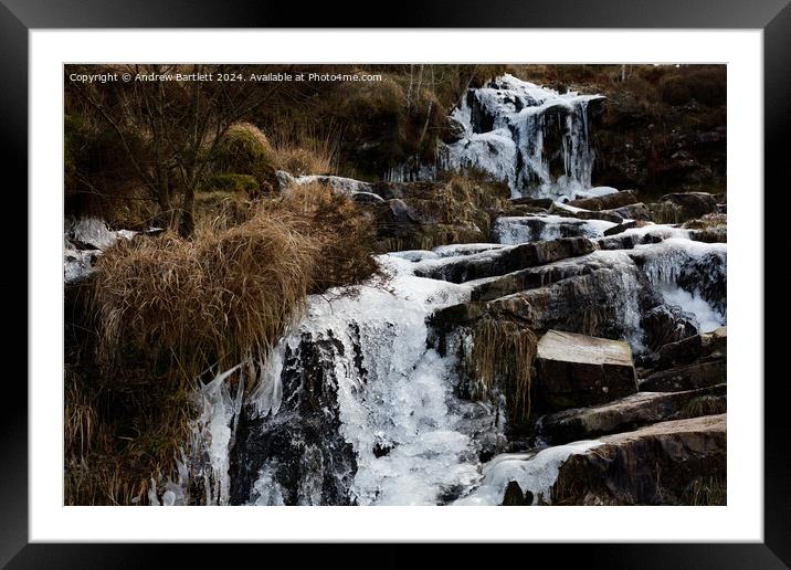 Frozen waterfall at the Beacon Beacons, South Wales UK. Framed Mounted Print by Andrew Bartlett
