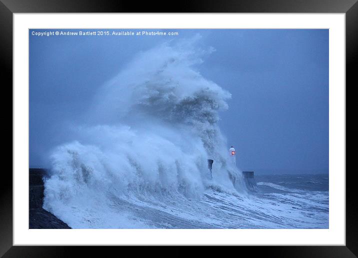 Porthcawl lighthouse in Storm Clodagh  Framed Mounted Print by Andrew Bartlett