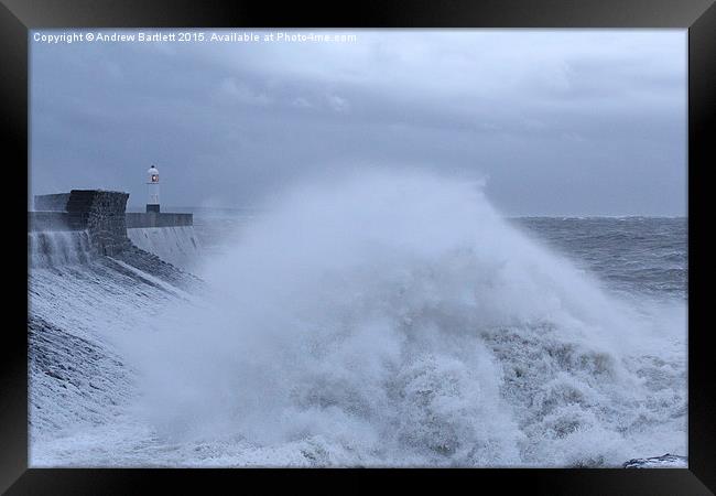  Porthcawl lighthouse in Storm Abigail. Framed Print by Andrew Bartlett