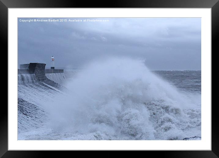  Porthcawl lighthouse in Storm Abigail. Framed Mounted Print by Andrew Bartlett
