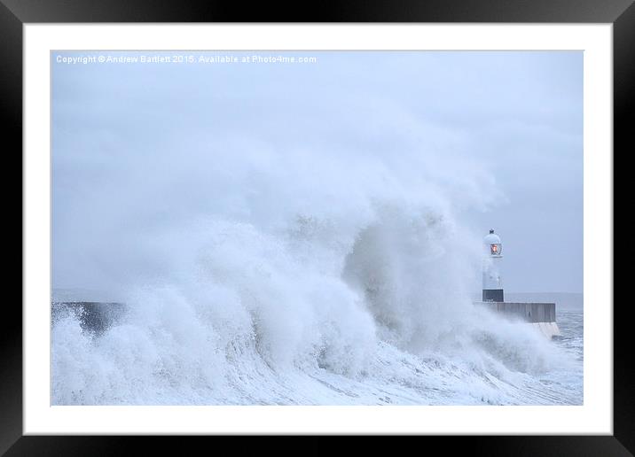  Porthcawl lighthouse in Storm Abigail. Framed Mounted Print by Andrew Bartlett