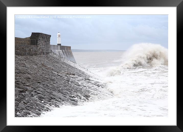  Porthcawl lighthouse, South Wales, UK, in a Storm Framed Mounted Print by Andrew Bartlett