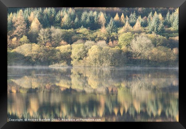 Llwyn Onn reservoir, South Wales, UK. Framed Print by Andrew Bartlett