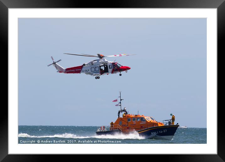 Coastguard air/sea rescue demo at Swansea, UK. Framed Mounted Print by Andrew Bartlett