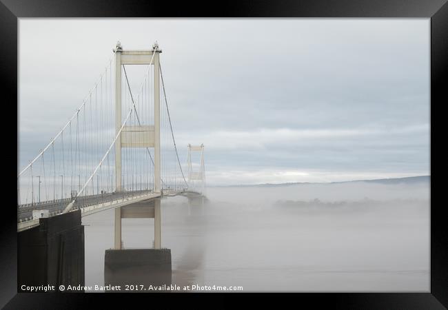 Severe fog at the Severn Bridge, UK. Framed Print by Andrew Bartlett