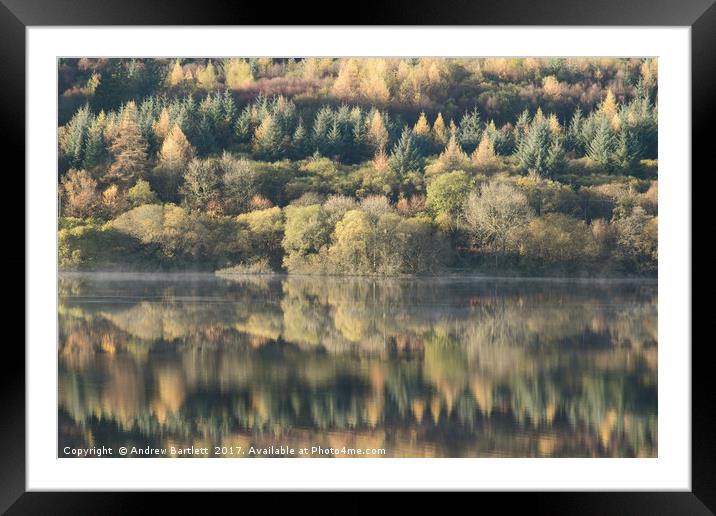 Llwyn-onn reservoir, South Wales, UK, during morni Framed Mounted Print by Andrew Bartlett