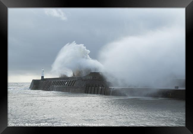 Porthcawl hit by a huge waves Framed Print by Andrew Bartlett