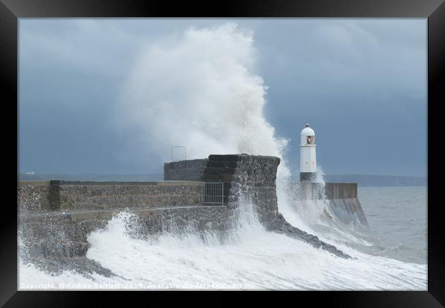 Huge waves at Porthcawl, South Wales, UK. Framed Print by Andrew Bartlett