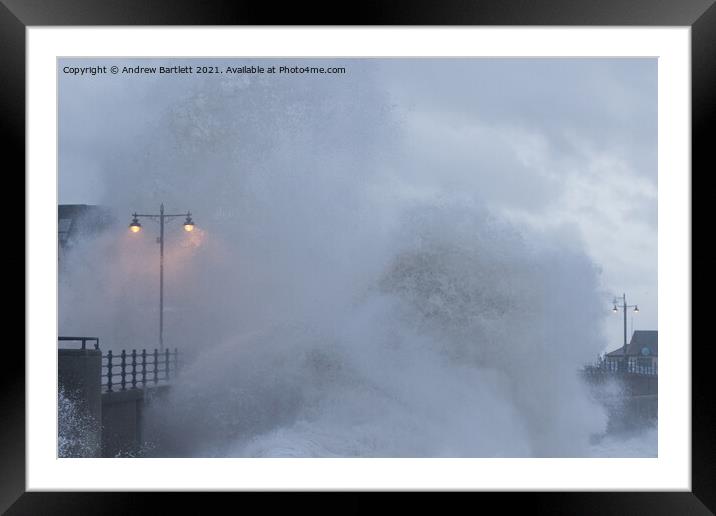 Large waves over Porthcawl Framed Mounted Print by Andrew Bartlett